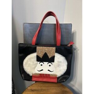 Nutcracker Red Black Faux Leather Bag Purse Christmas Festive Cheer Glitter Fur